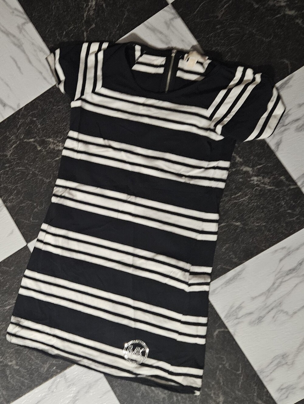 MICHAEL Michael Kors Black and White Striped Short Sleeve Dress